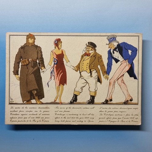 Spanischer Bürgerkrieg Postkarte 1938 Demokratische Union John Bull Uncle Sam Propaganda