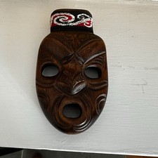 Hand-Carved Maori Style Wooden Mask New Zealand Timber Tribal Wall Art