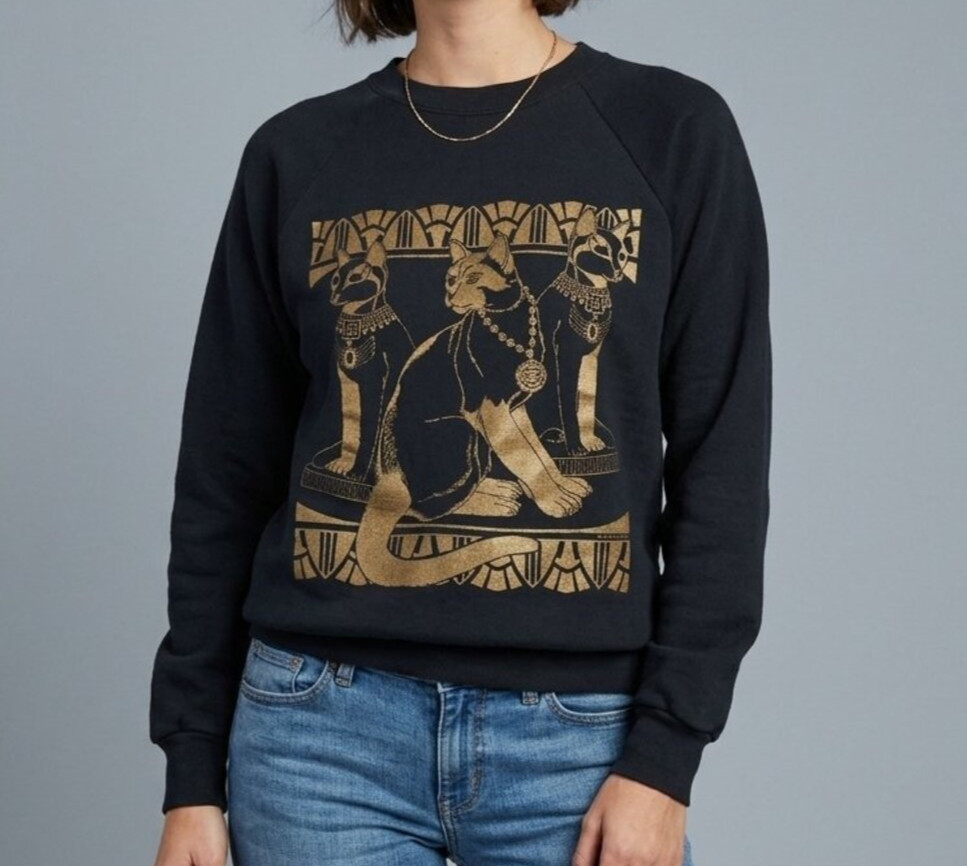 Screen Stars, Vintage Screen Stars Sweatshirt Egyptian Cats Graphic Print 80s Pullover L