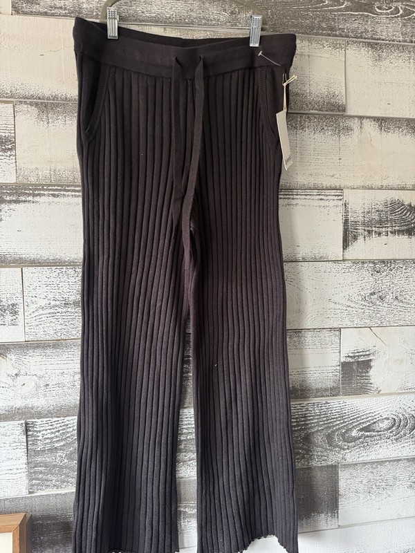 Splendid Women’s Black Knit Pleated Wide-Leg Pants Flat Front Drawstring
