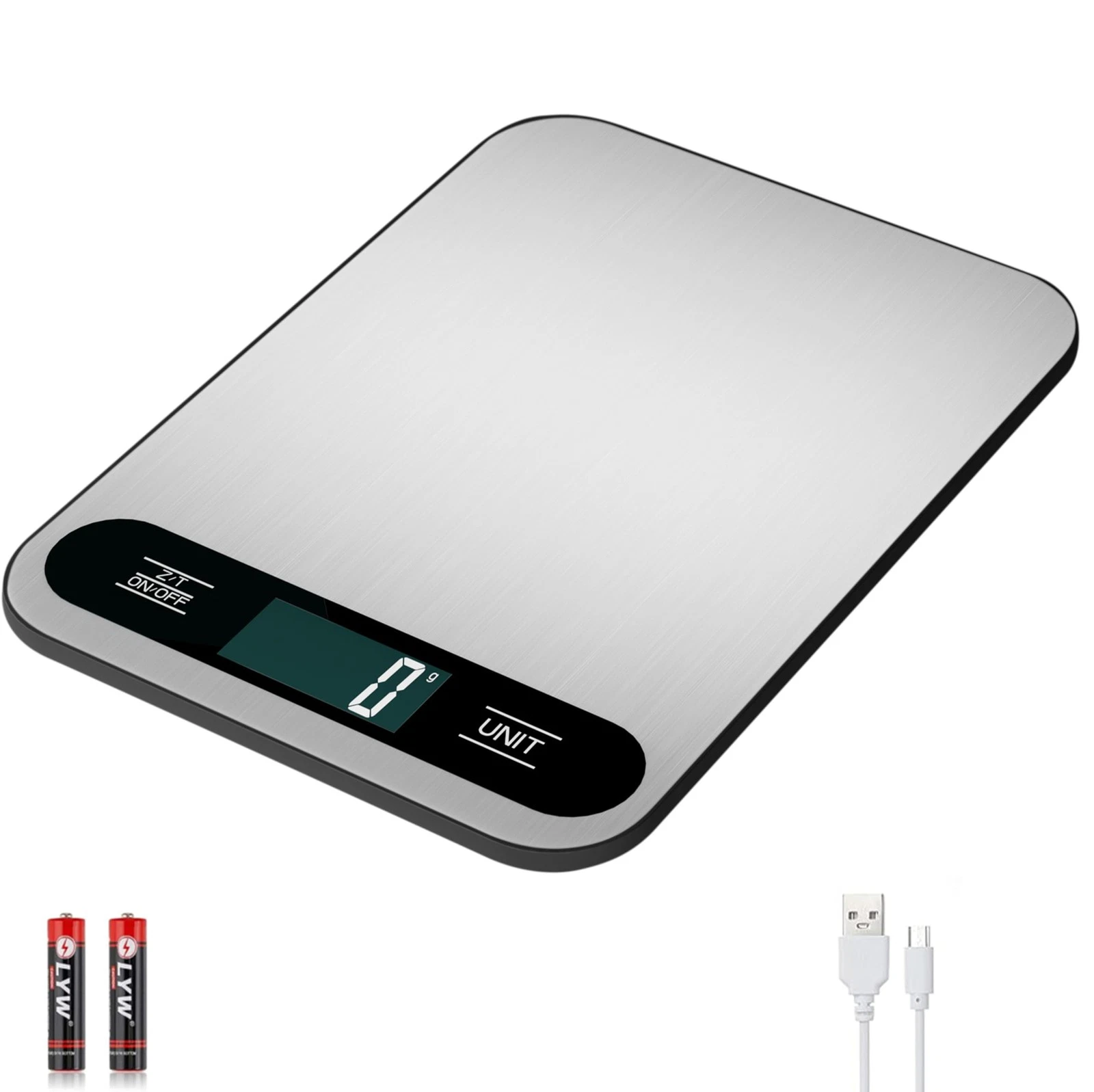 Digital Kitchen Scale 33lb/15kg 1g/0.1oz Grams Ounces USB Stainless Tool