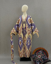 Uzbek Ikat Chapan Robe Handmade Boho Kimono Kaftan Cotton Belted OOAK Jacket