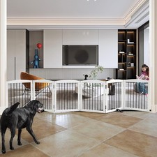 24" White 6-Panel Freestanding Wooden Dog Gate Pet Fence R046