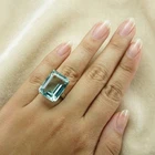 Estate Blue Green Aquamarine Baguette 18.85Ct 925 Sterling Silver Handmade Rings