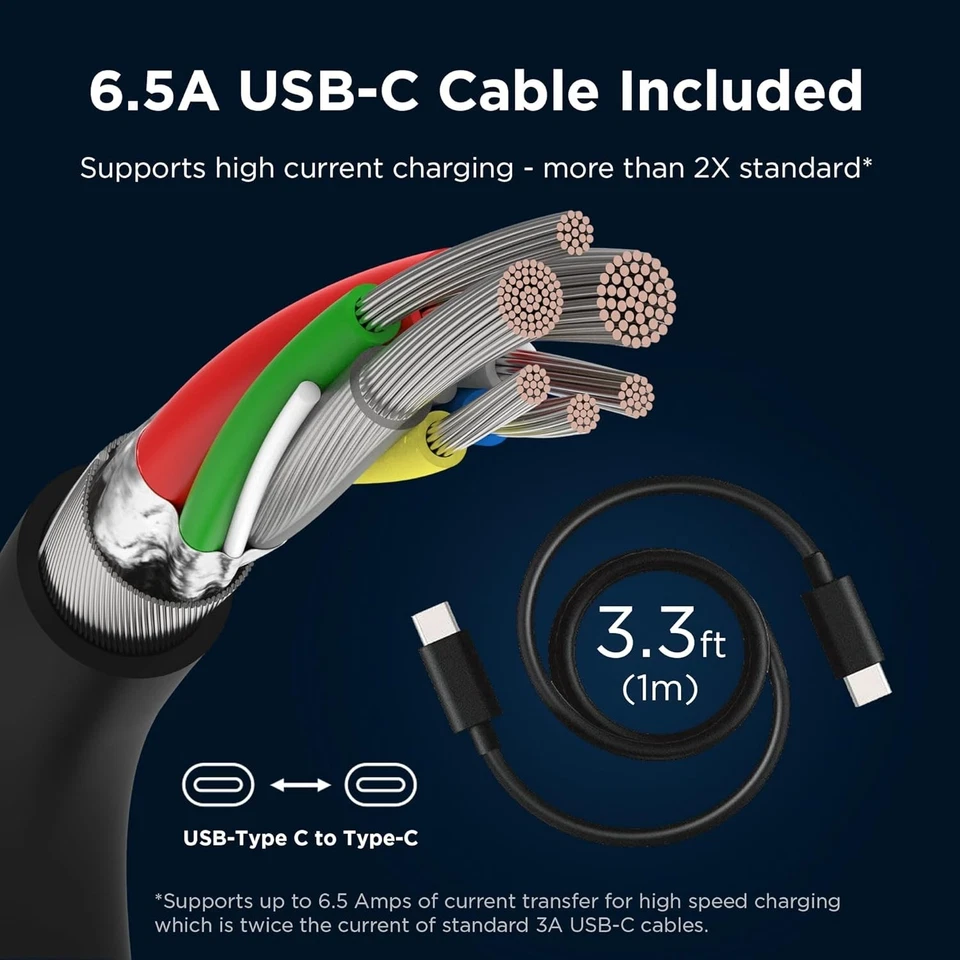 Cargador de pared Motorola TurboPower 68W USB-C + cable de 3,3 pies 6,5 amperios con marca E, GaN T Foto 2 de 4