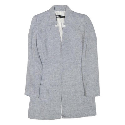 ZARA Damen Jacke grau Leinenmischung Knopf S tailliert klassisch uni leicht