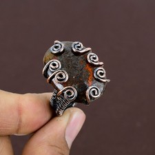 Natural Seam Agate Gemstone Handmade Copper Wire Wrap Gift Ring Size 7 t594