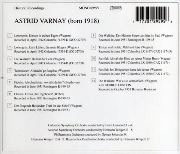Astrid Varnay Astrid Varnay CD Comp Mono 004 - Bild 2 von 3