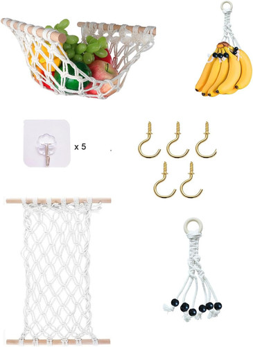Fruit Basket Hammock Under Cabinet Woven Vegetable Hanging with Black