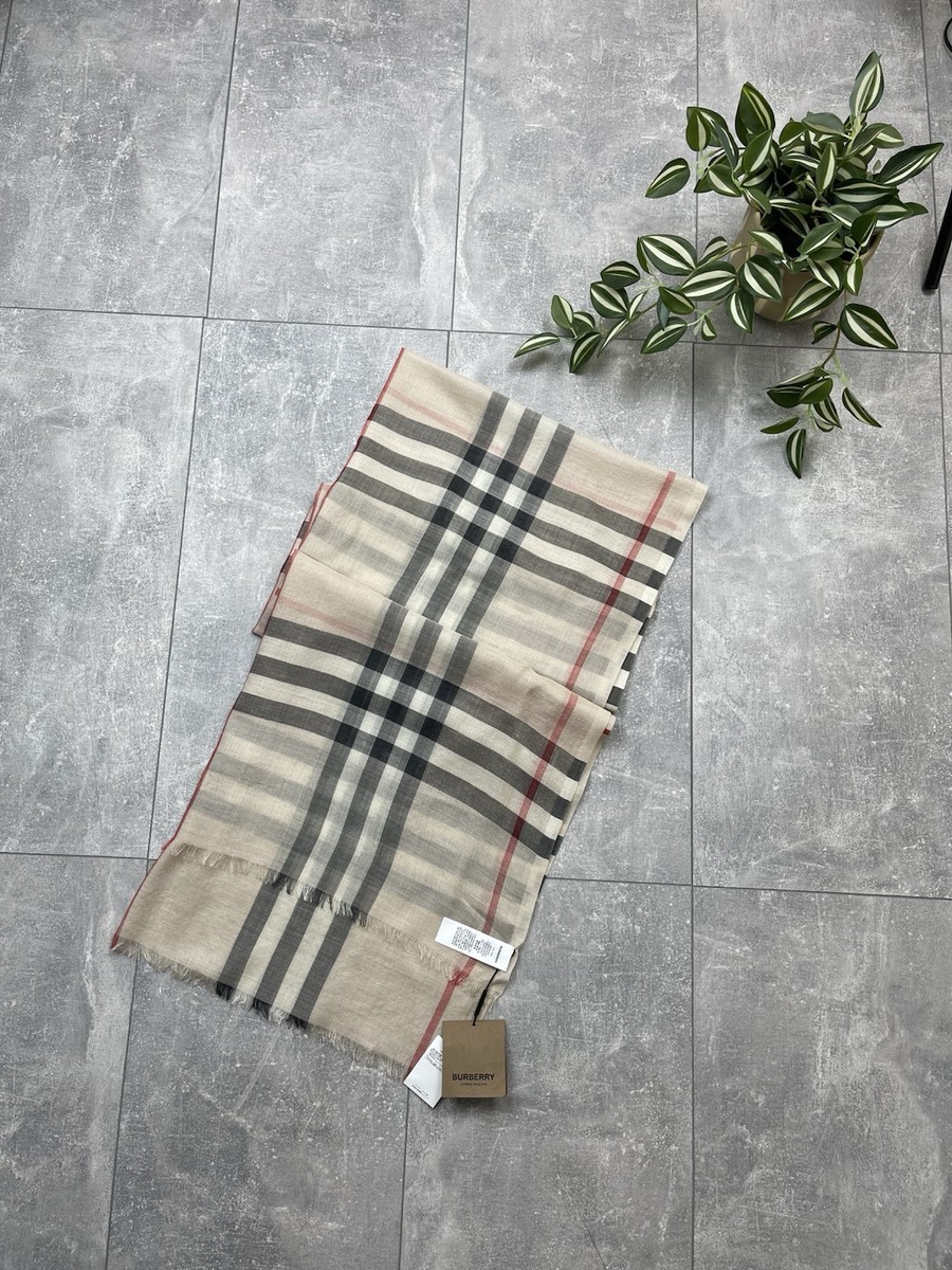 NEW Burberry Check Print Wool/Silk Scarf size 220x70