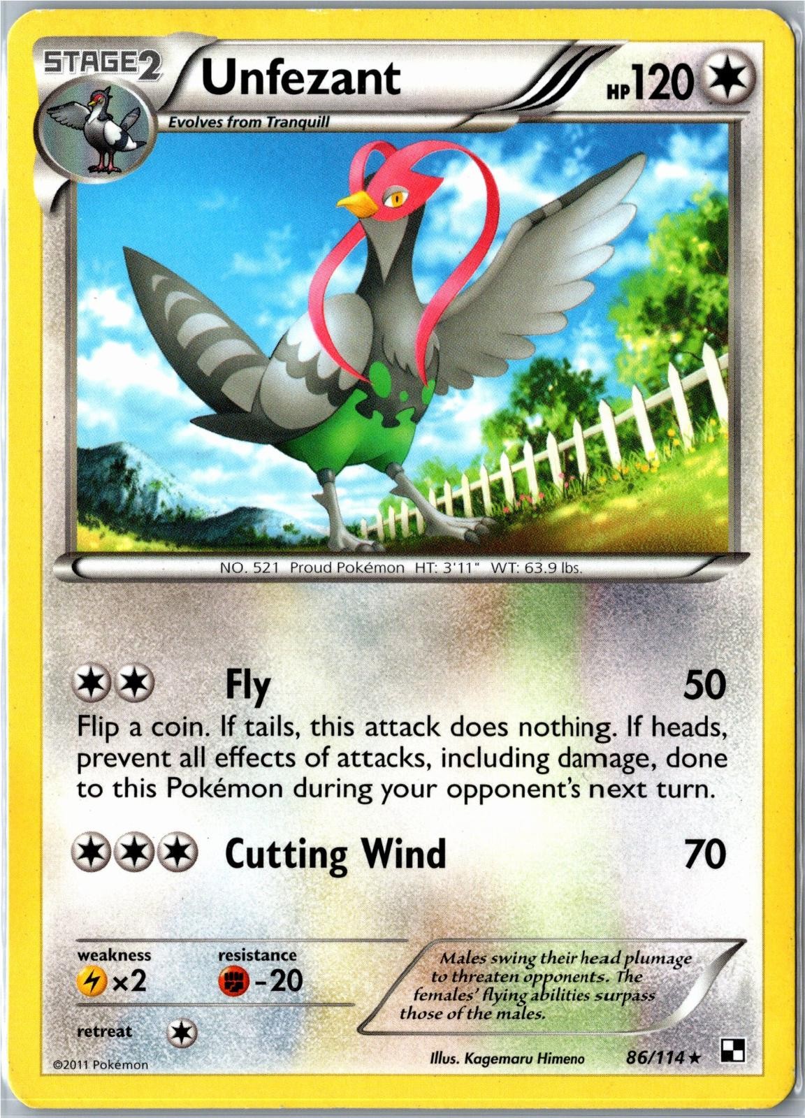 Pokemon Card - Unfezant 86/114 Black & White 2011 Rare Moderately Played