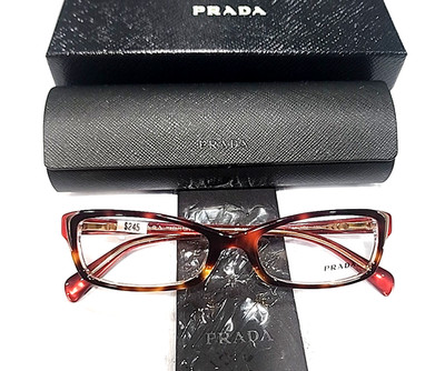 PRADA VPR120 FAK101 Red Tortoise Rectangular Eyeglasses 51-17-140 Case Box Cloth