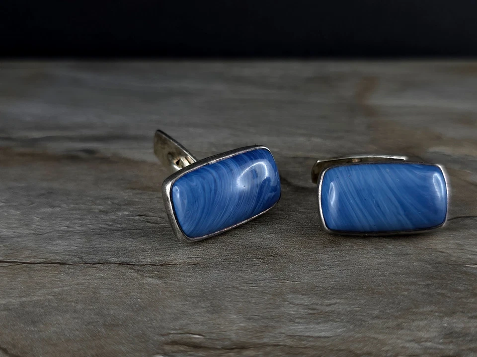 Manschettenknöpfe Silber 925 Achat ? blau Skandinavien - attraktiv & stilvoll - Bild 3 von 4