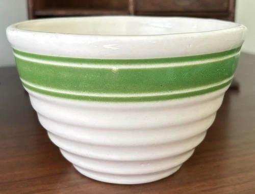 Vintage Hull Beehive Green Stripe Yellowware Mixing Bowl