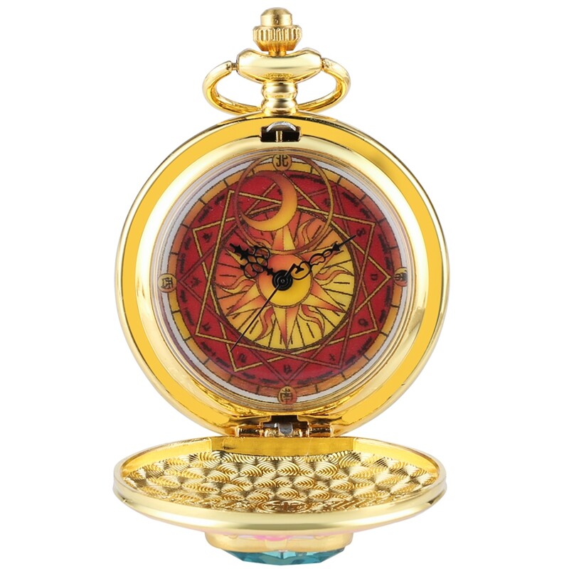 JewelryWe Hexagram Quartz Pocket Watch Gold Sailor Moon Style