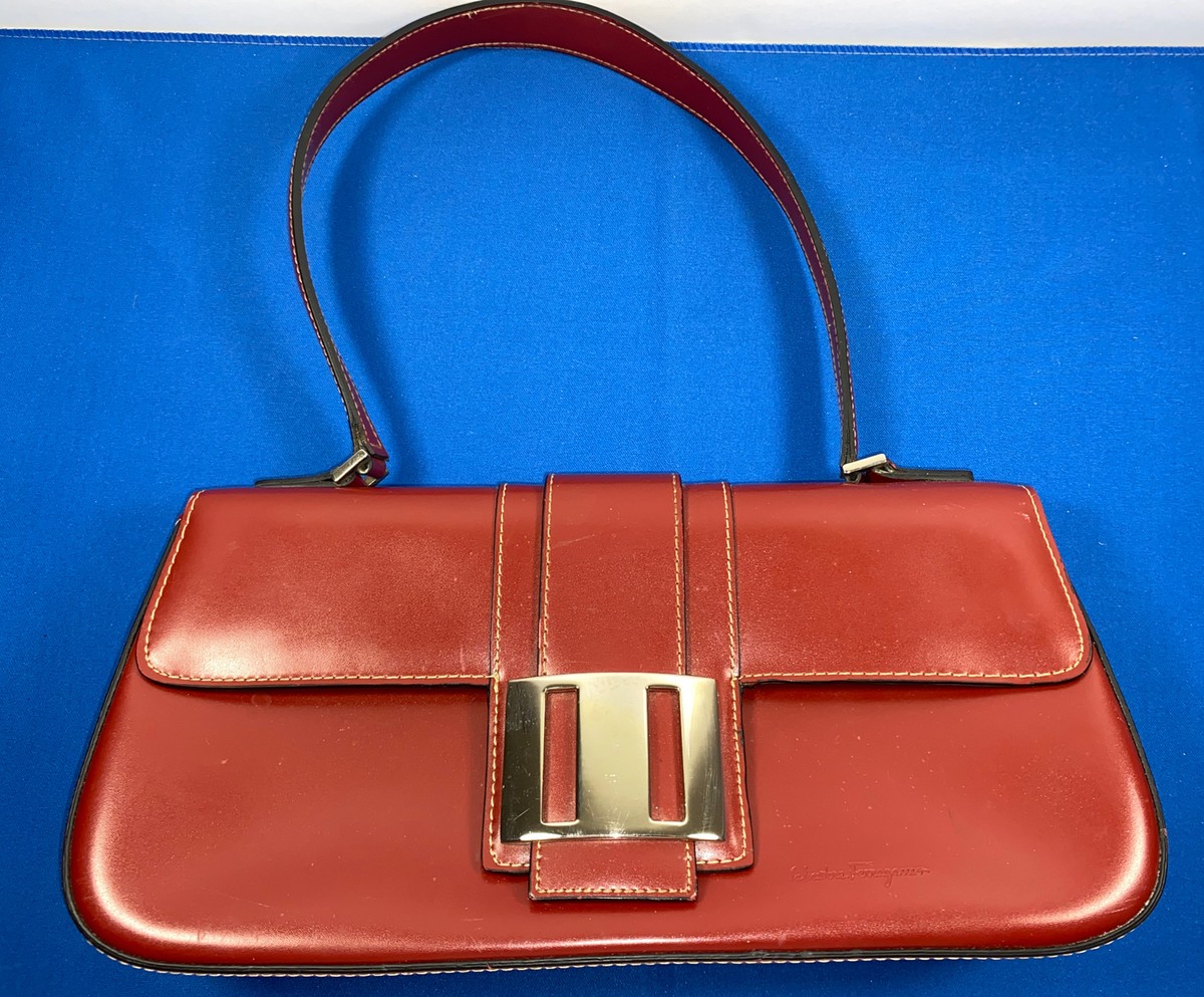 Salvatore Ferragamo Tote Bag Gancini Leather Used Burgundy [BIN A4 
