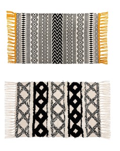 Sass Belle Scandi Boho Baumwolle Weiss Schwarz Quaste Teppich