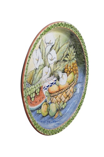 24" Polychrome Ceramic Painted Mexican Majolica Art Pottery Wall Plate Charger - Picture 2 of 12