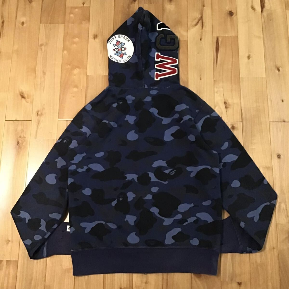 即完 BAPE COLOR CAMO SHARK HOODIE NAVY XL BAPE MENS SOLID CAMO RELAXED FIT SHARK FULL ZIP HOODIE