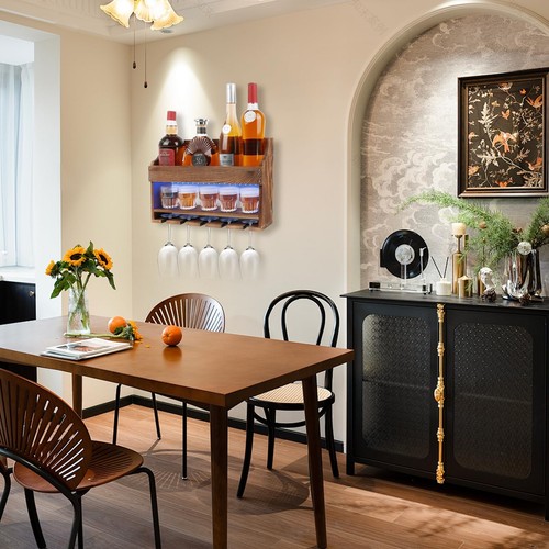 LED Schnapsregal 2 Packungen, Weinregal zur Wandmontage, Schnapsflaschenaufsteller aus Holz... - Bild 6 von 7