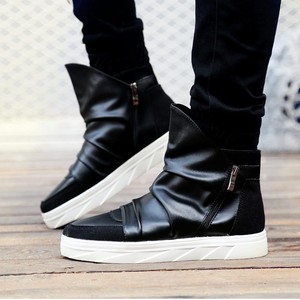 Mens High Top casual shoes Side Zipper Leather Ankle Boots Athletic ...