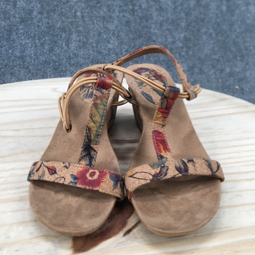 Style & Co Sandal Womens 6M Beige Mulan Floral T Strap Slip On Wedge Heel Suede - Picture 4 of 12
