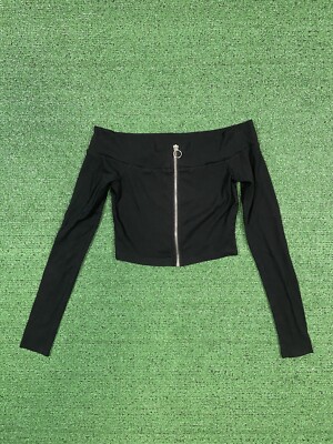 Forever 21 Womens Crop Top Stretch Front Zipper Off The Shoulder