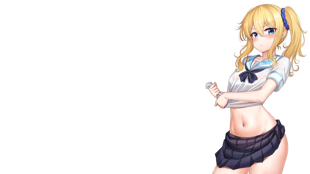 Anime girls school uniform blonde blue eyes belly button Playmat