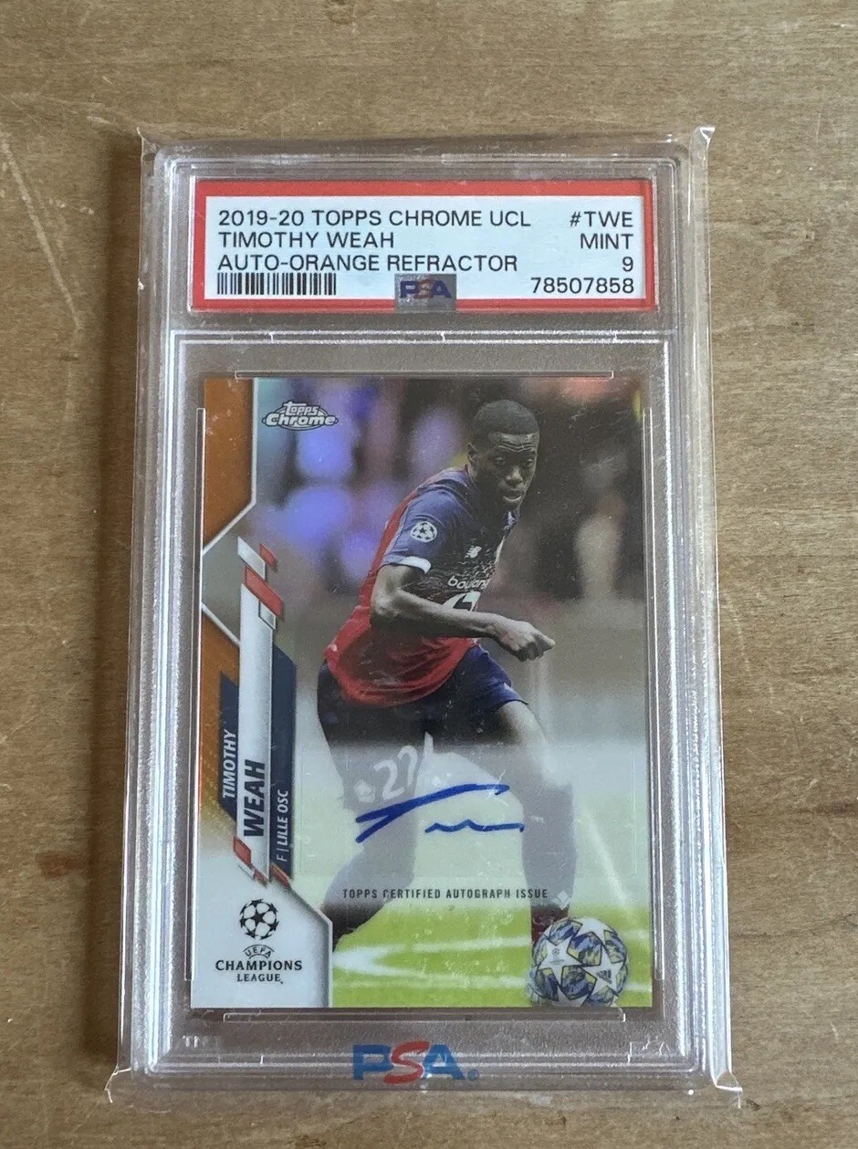 2019 Topps Chrome UCL Timothy Weah Orange Refrator Auto /25 PSA 9 USA Autograph