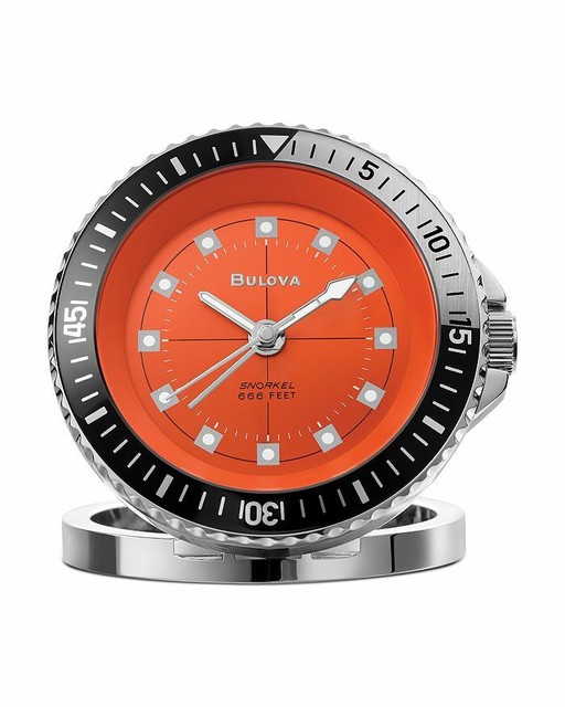 Bulova Orange Stainless Steel Diver Snorkel 666 Travel Alarm Clock