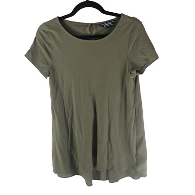 Lands' End Womens Tunic Top Hi Low Hem Short Sleeve Keyhole Back Olive Green M