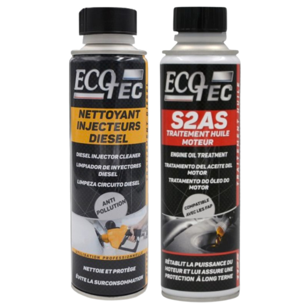 Pack circuit gasoil et traitement huile ECOTEC pour l'entretien complet de moteur diesel 2x250ml