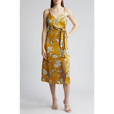 Chelsea 28 Mustard Yellow Floral Wrap Maxi Dress - Size L