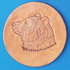 4 BEAR ANIMAL COASTERS For Kitchen Table or Bar - Hand Tooled on Leather SALE
