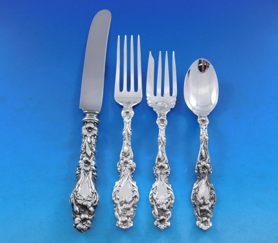 Juego de cubiertos de plata de ley Lily by Whiting para 8 servicio 72 piezas sin monograma Foto 3 de 4