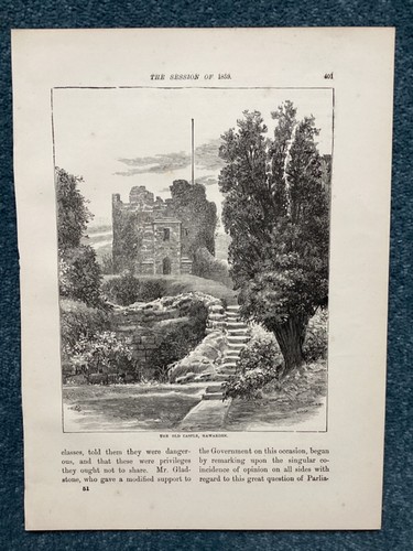 The Old Castle, Hawarden,  Antique Print