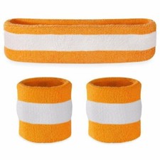 Suddora Striped Sweatband Set - 1 Headband and 2 Wristbands Cotton for Sports