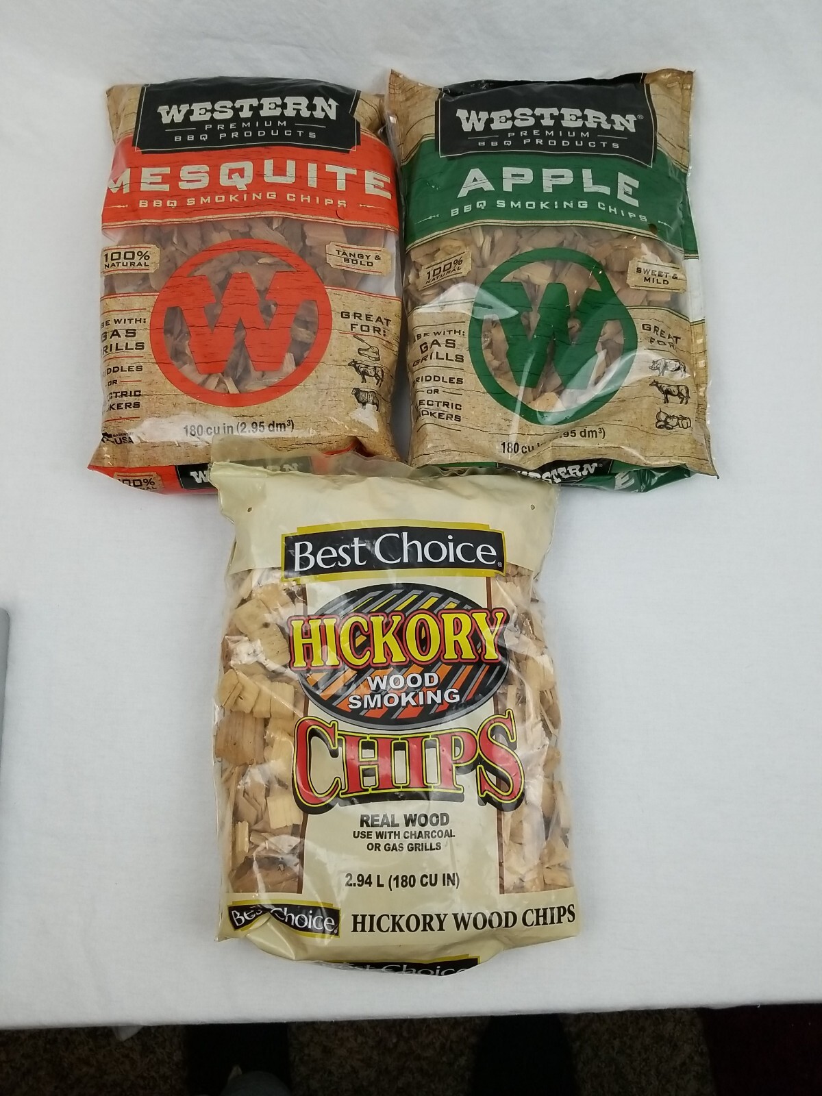 Western 180 Cu. In. Each, Apple Wood, Mesquite and BC Hickory Smoking Chips 