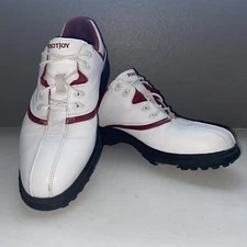 Footjoy Golf Shoes Cleats 9M White Red Style 98322 Lace Up Excellent Condition