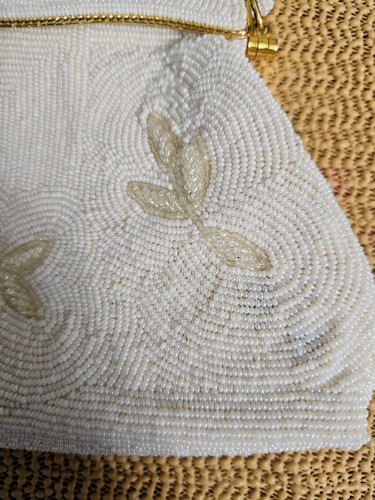 Vintage White Beaded Purse Evening Bag Handmade in Hong Kong Micro Pearl Elegant - Picture 6 of 12