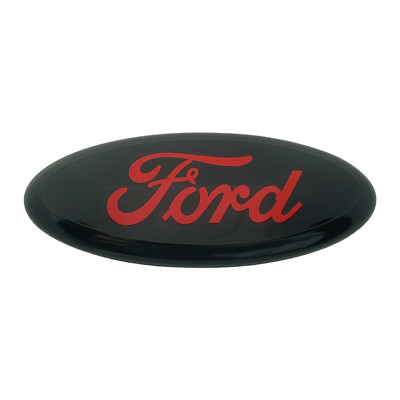 Premium Logo 7'' Emblem:  Black Oval RED Logo for Ford Grille