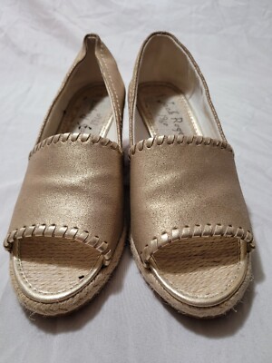 Jack Rogers Palmer Metallic Gold Open Toe Espadrille Wedge