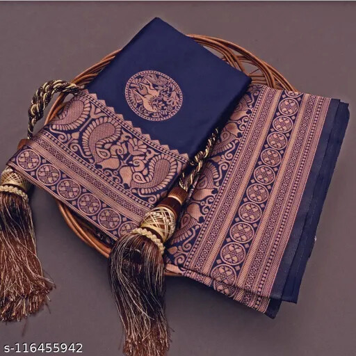 Indian Saree With Blouse Zari Gold Brocade Printed Sari Wedding Wear Saree Women