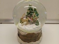 Hallmark Snow Globe Musical Santa Sleigh Reindeer Large Plays White Christmas