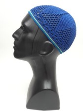 Crochet Knitted Skull Cap 22" Blue Green Aqua 100 Mercerized Cotton Handmade