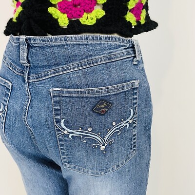 Vintage Y2K Angels Button Fly Flare Jeans Womens Rhinestone