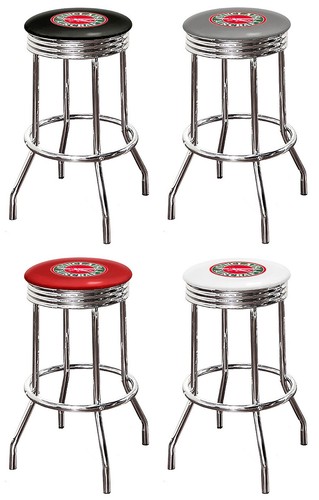 Chrome Bar Stool 24 or 29" Tall Vintage Gas Auto Garage Theme Logo Swivel Seat - Picture 9 of 9