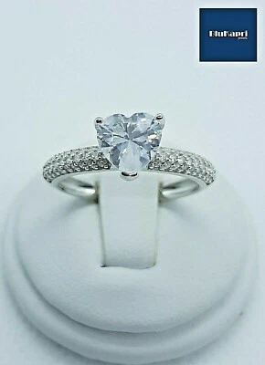 BLUKAPRI Anello Donna in Argento 925 Cuore 8mm con zirconi bianchi Rodiato