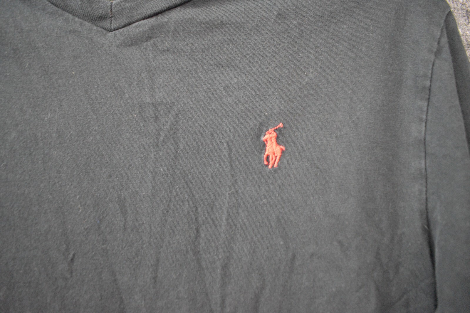 Polo Ralph Lauren camicia ragazzo L 14 16 nero rosso pony scollo a V manica lunga cotone