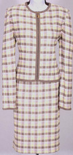 ST.JOHN Women's Tweed Pink White Green Brown Trim Jacket Skirt Sz 8